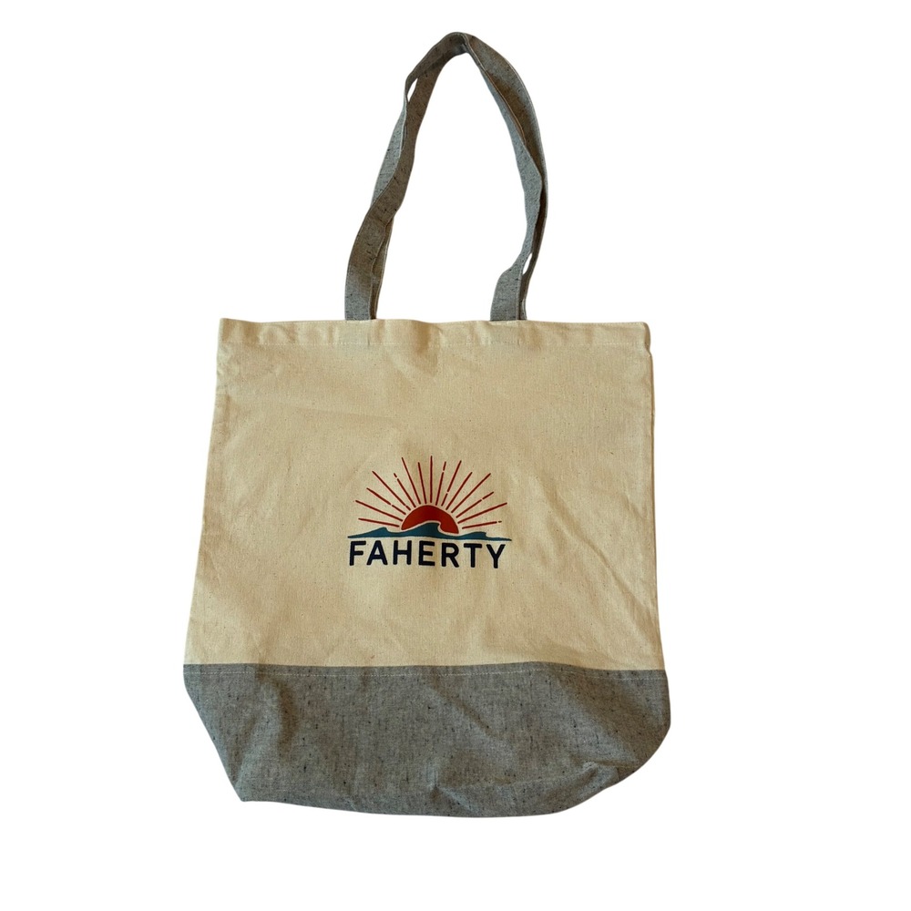 Faherty Tote Bag Unisex OS Cream Grey Recycled Cotton Logo Graphic Coastal Surf